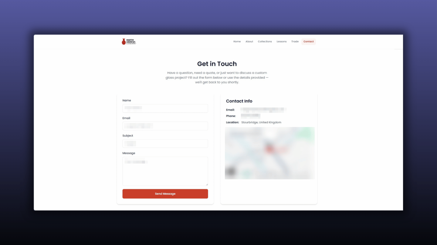 Martin Andrews Glass - Contact Page