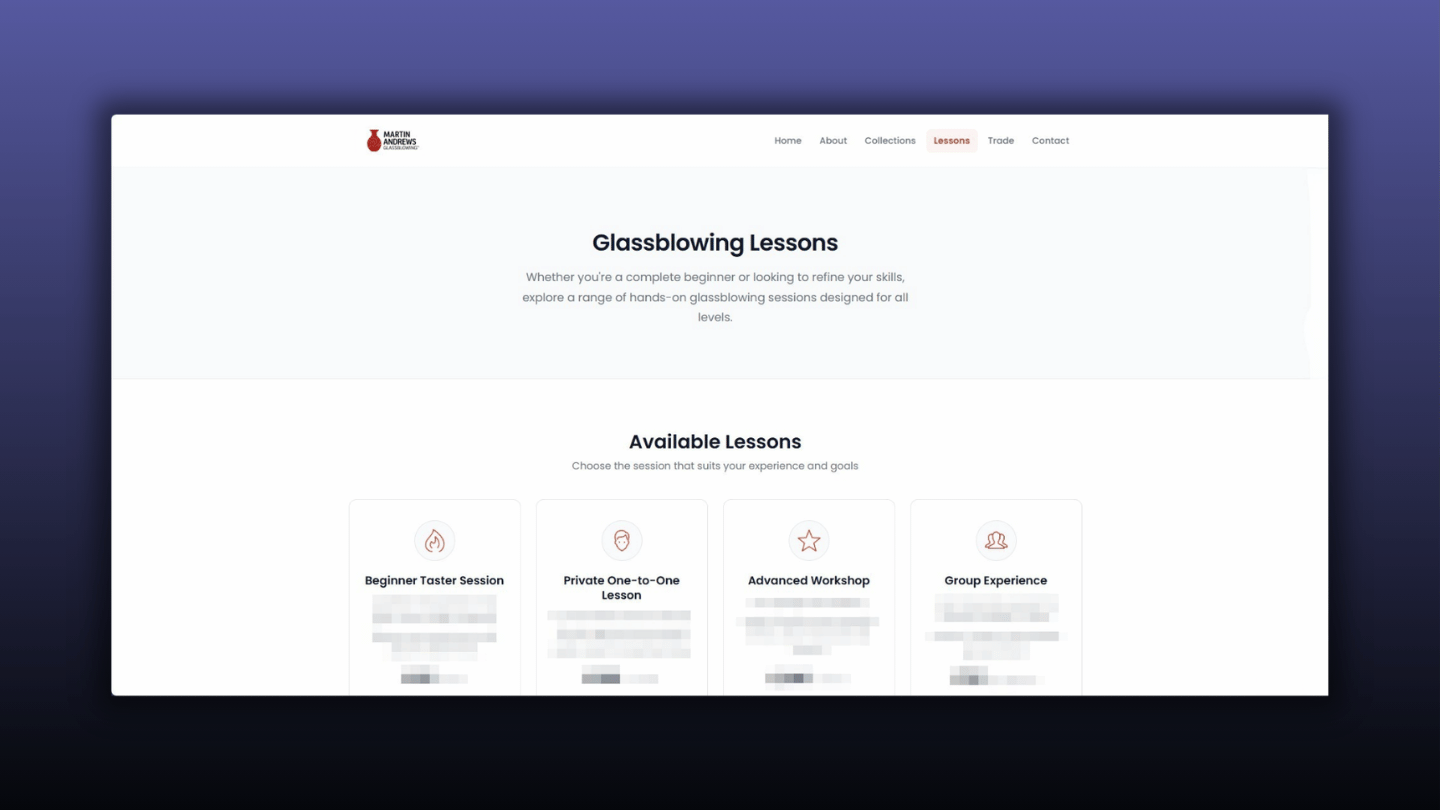 Martin Andrews Glass - Lessons Page