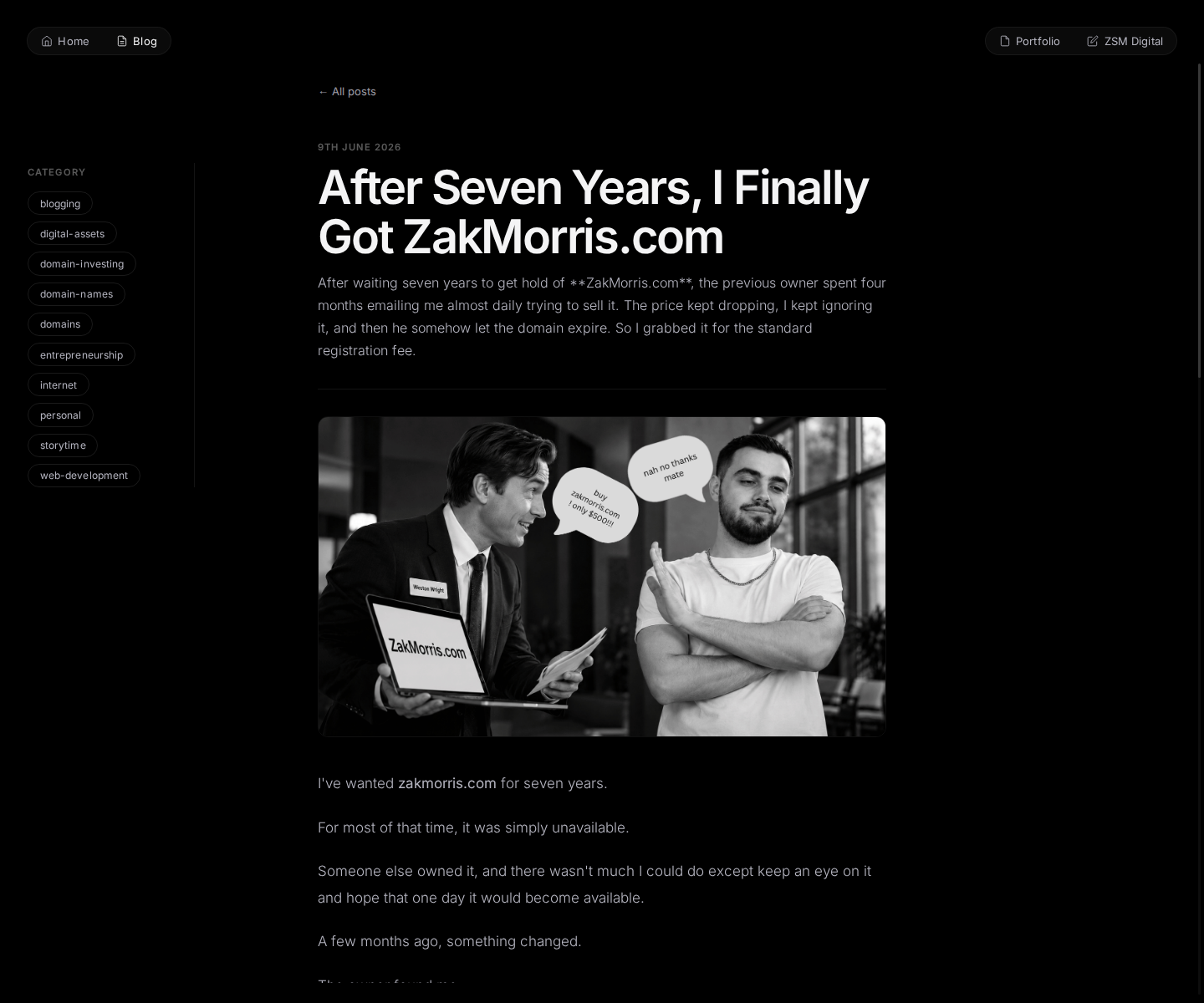 ZakMorris.com blog post - How I Finally Got ZakMorris.com After Waiting 7 Years